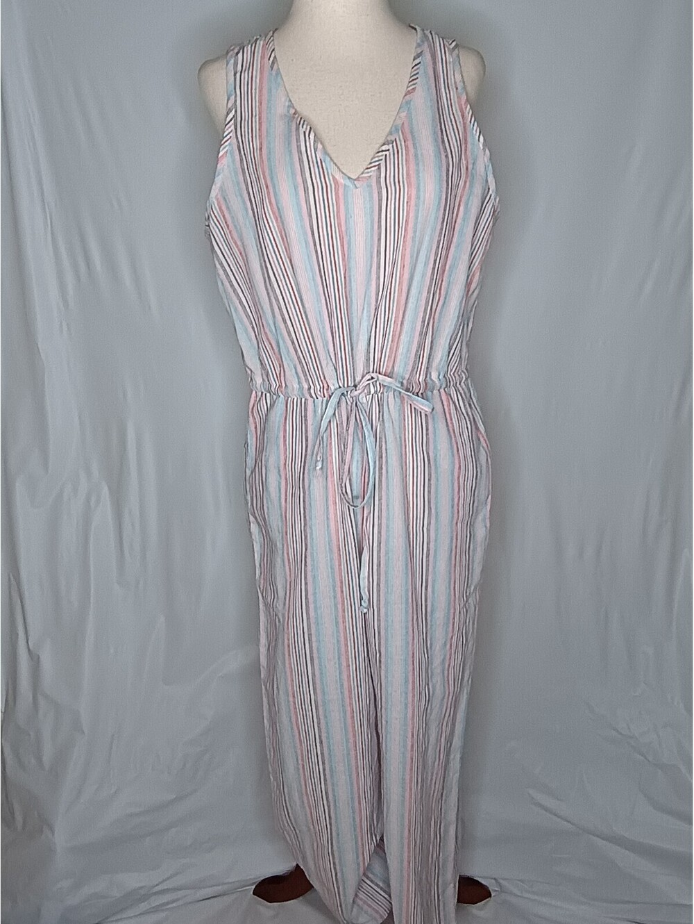 Preloved Drew Women's Pink/Blue Striped Jumpsuit Size Medium